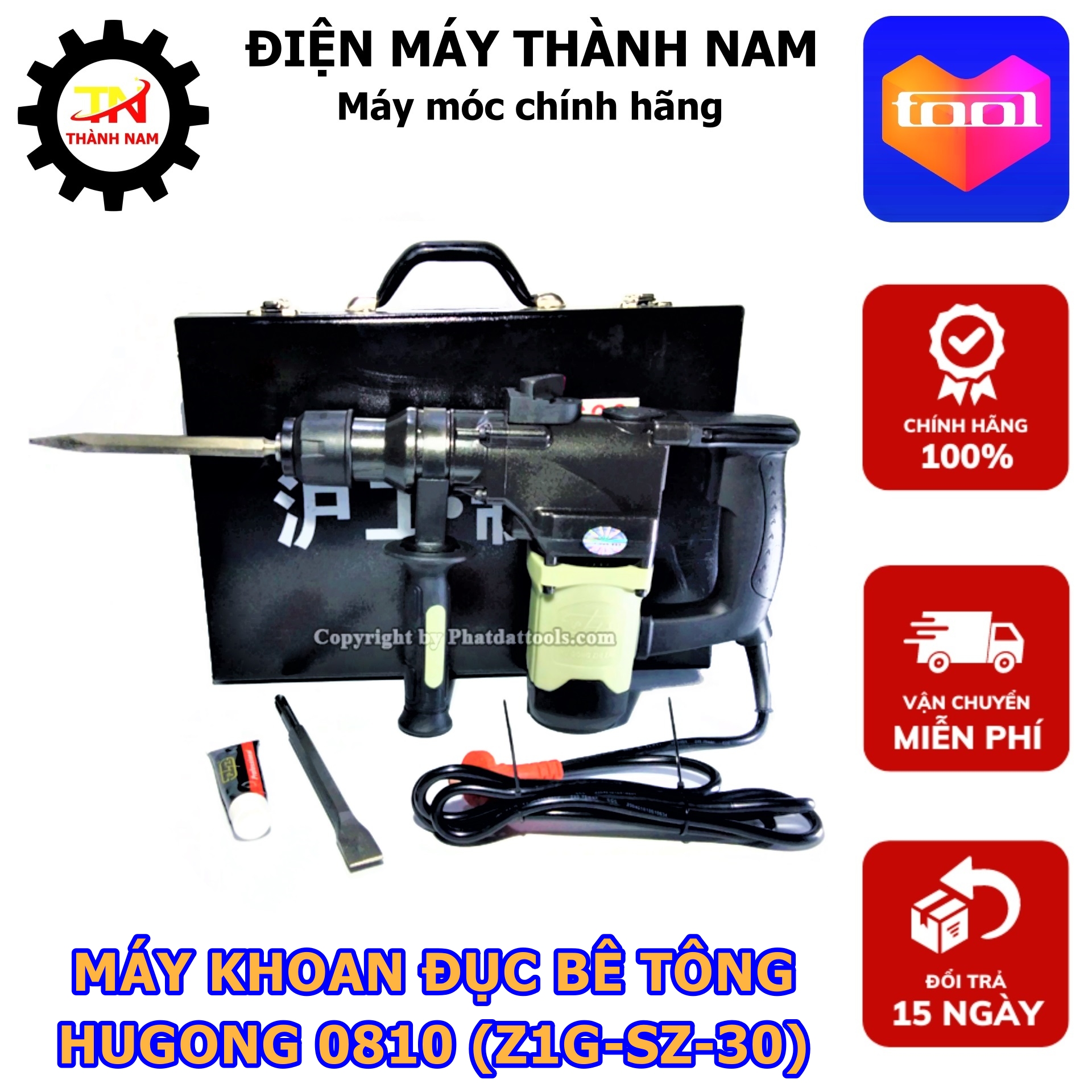 Máy Đục Phá Bêtông HUGONG 0810 (Z1G-SZ-30) - Công Suất 1100W - Tặng Kèm 2 Mũi Đục - Bảo Hành 6 Tháng