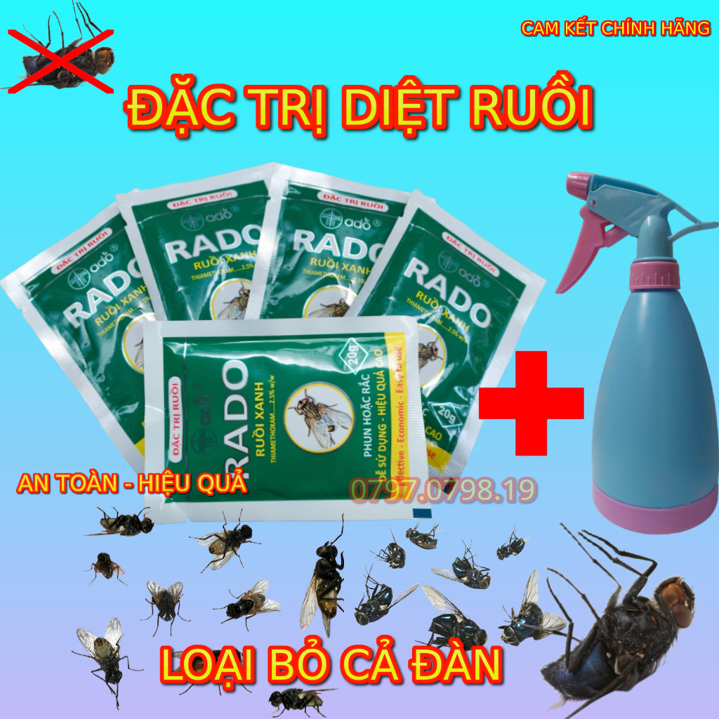 Thuốc diệt ruồi RADO 20gr - Diệt sạch các loại ruồi Tặng kèm bình phun 500ml - Cam kết hàng chính hãng