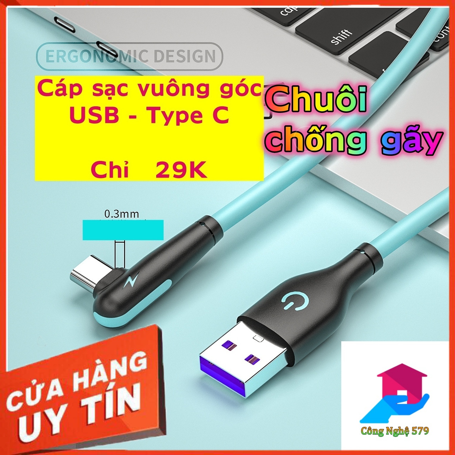 Dây sạc usb - type c, góc vuông 90 độ 29k