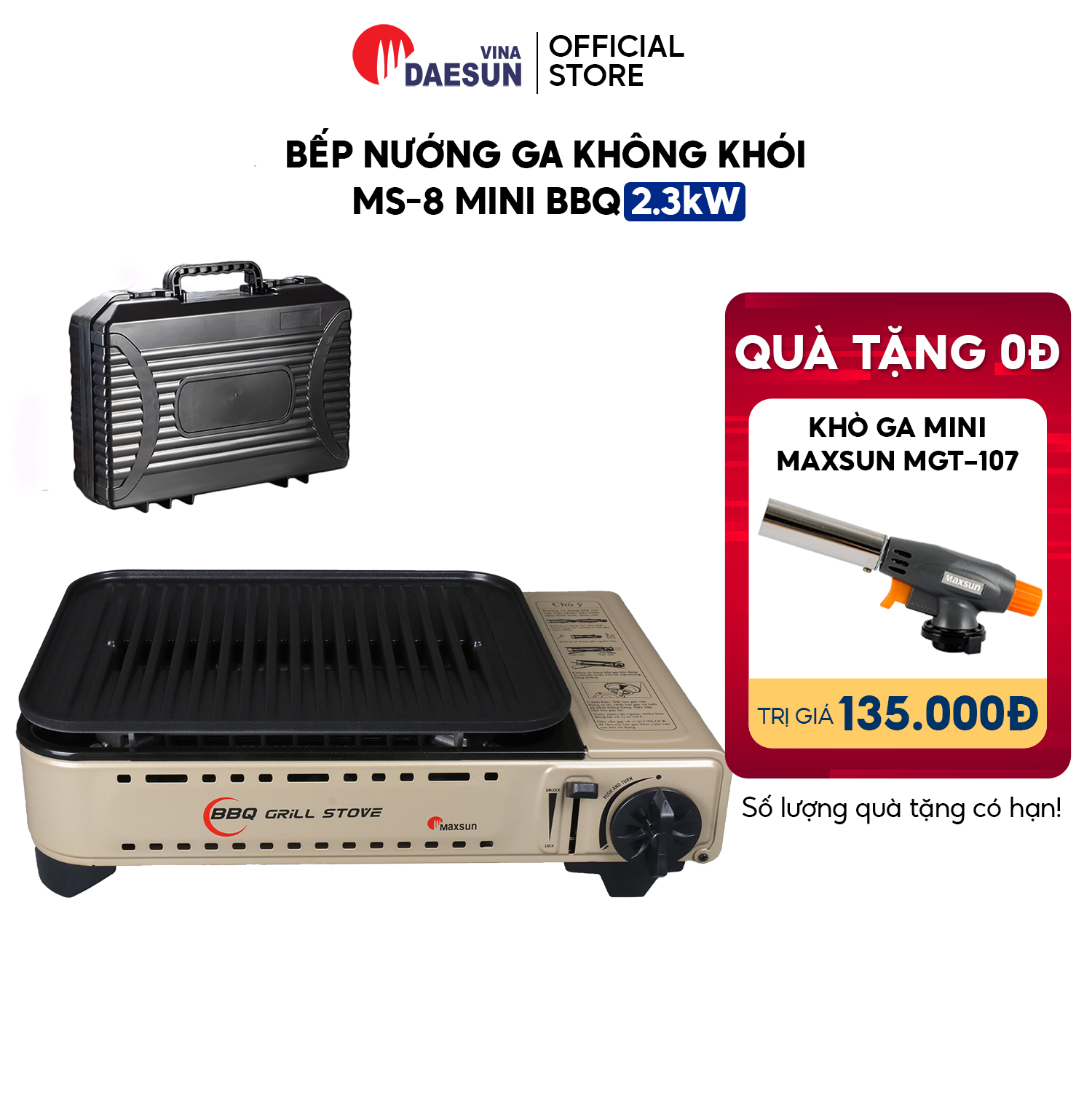 Bếp Nướng Ga Không Khói, Chống Dính MS-8 Mini BBQ - Công suất 2300W | Khay Nướng 3 Lớp | Thiết Kế Nhỏ Gọn | Bảo Hành 12 Tháng | Hàng Chính Hãng