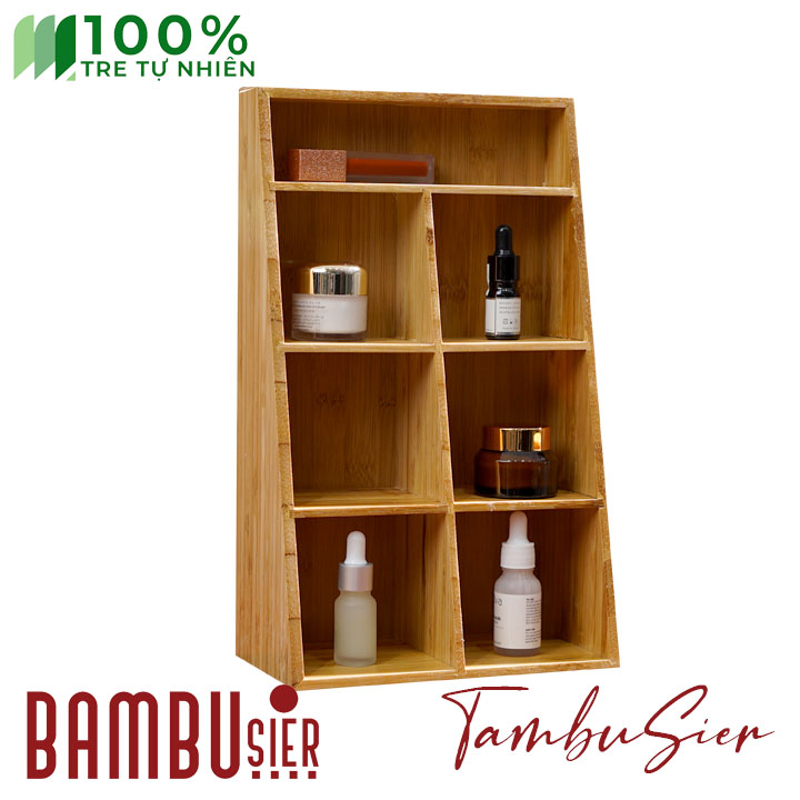 Kệ để mỹ phẩm đồ trang sức nhiều ngăn để bàn bằng gỗ tre nhiều tầng