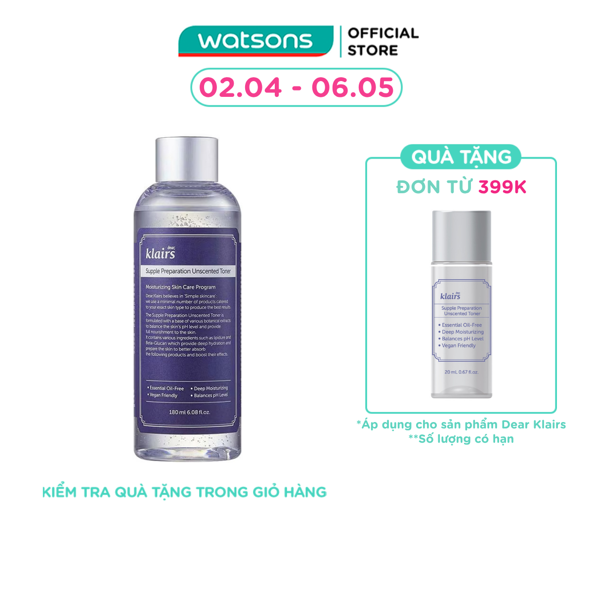 Nước Hoa Hồng Không Mùi Dear Klairs Dưỡng Ẩm Da Và Làm Mềm Da Supple Preparation Unscented 180ml