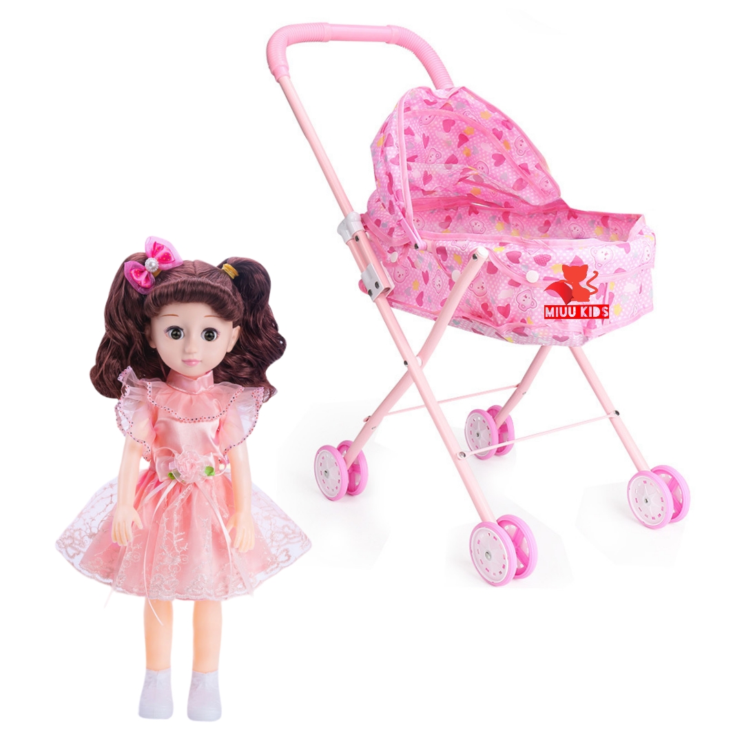 Đồ chơi xe đẩy kèm búp bê cao 30 cm xinh xắn dễ thương cho bé