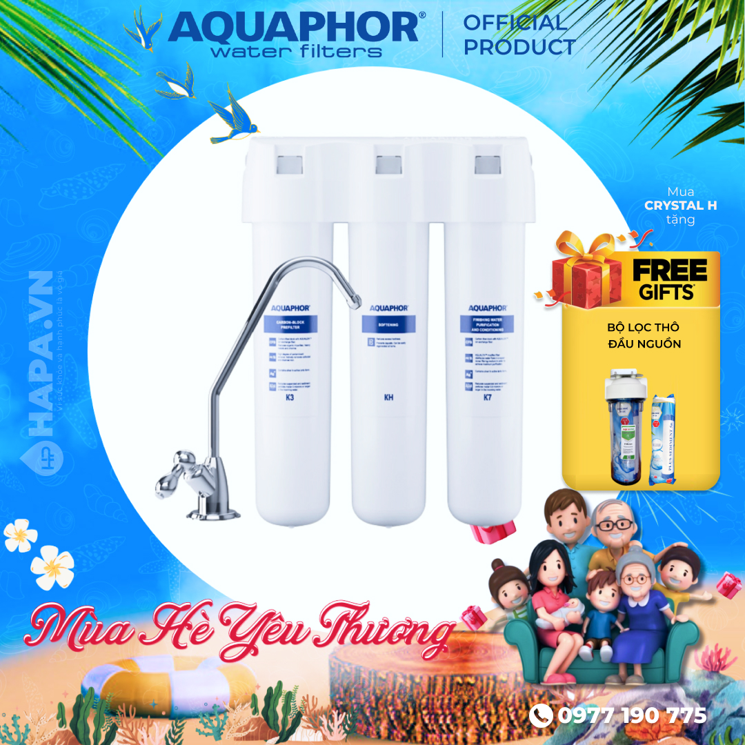 Máy lọc nước aquaphor crystal h - công nghệ nano aqualen - nhập khẩu châu âu, hàng chính hãng - chuẩn nước uống trực tiếp, lưu giữ được khoáng chất, máy lọc nước không điện, không nước thải, miễn phí lắp đặt toàn quốc