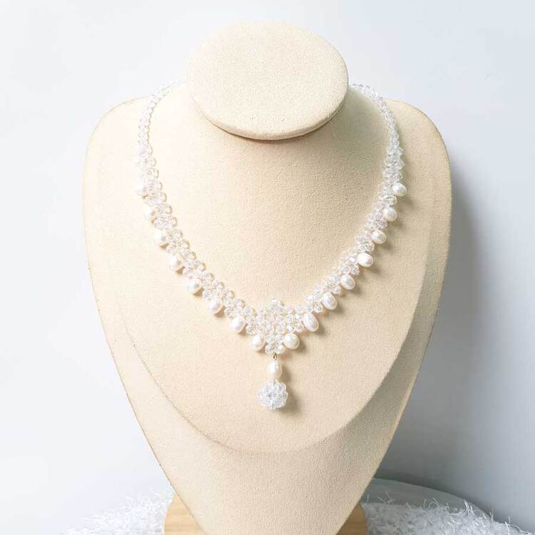 Vòng cổ Ngọc trai Thiên nhiên Cao cấp hạt lệch Mix phale - CRYSTAL PEARL (6-7ly) - CTJ0110
