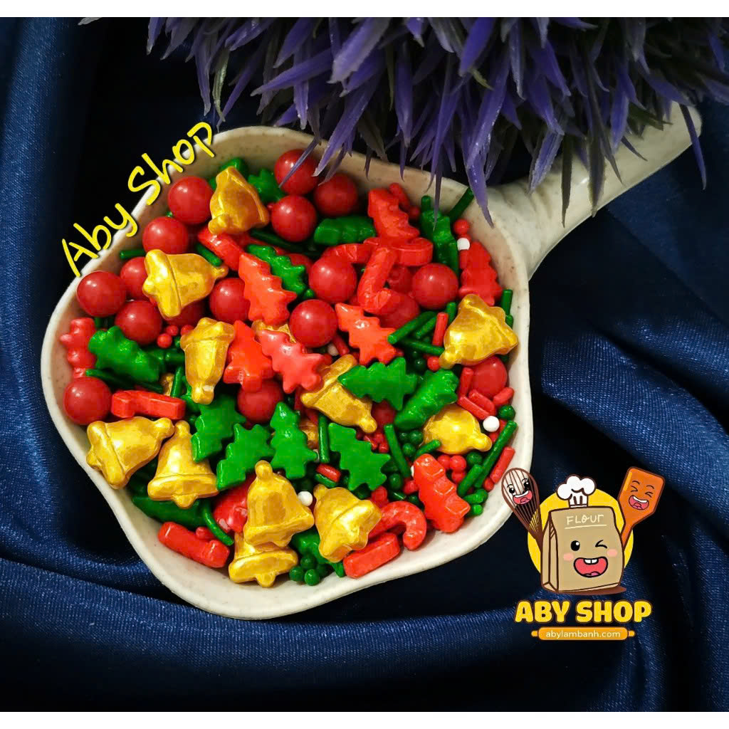 100gr Bông đường cốm bi thông Noel ⚡SIÊU HOT⚡ đường cốm trang trí bánh kem, bánh cho chiếc bánh trở nên hấp dẫn