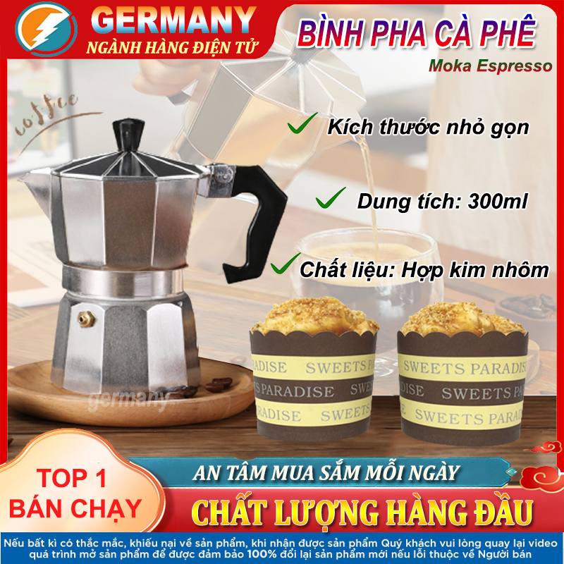 Bình pha cafe Moka 300ml, Máy pha cà phê mini kiểu Ý hợp kim nhôm cao cấp, Ấm pha trà, cà phê pha phin chuyên dụng, Dụng cụ tạo bọt pha cà phê