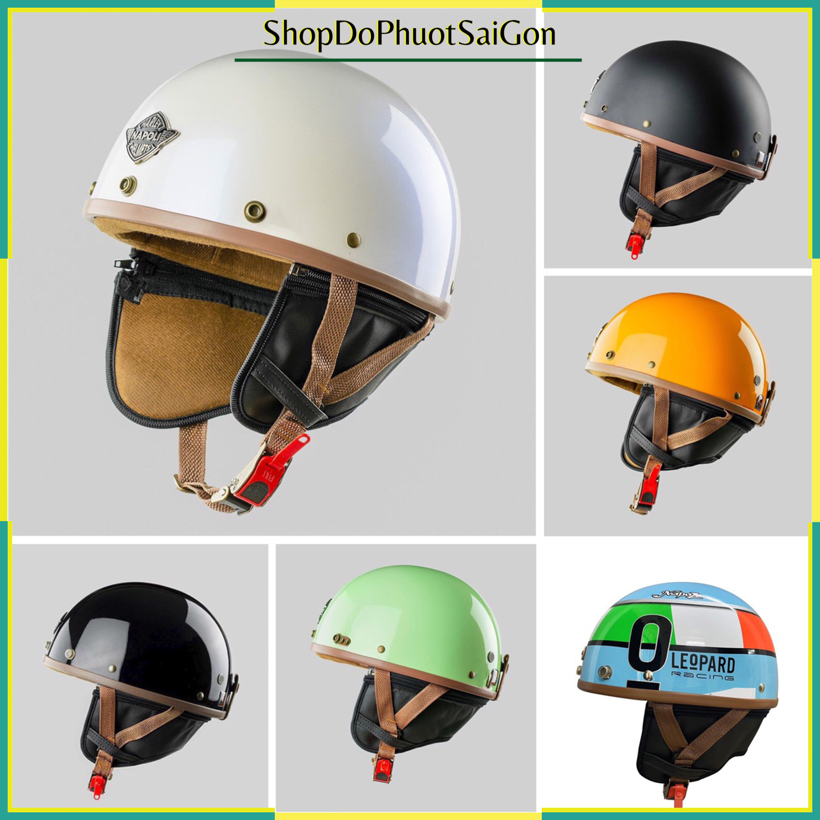 Mũ Bảo Hiểm Nữa Đầu 1/2 Napoli N04 - Loại có da