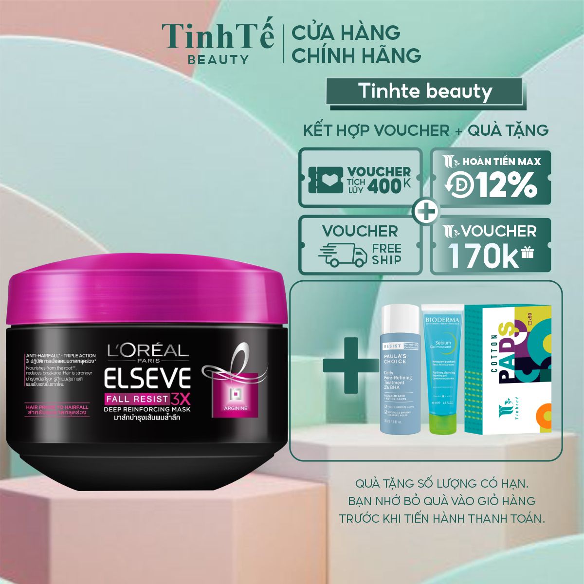 Kem ủ ngăn gãy rụng tóc L'Oreal Paris Elseve Fall Resist 3X 200ml