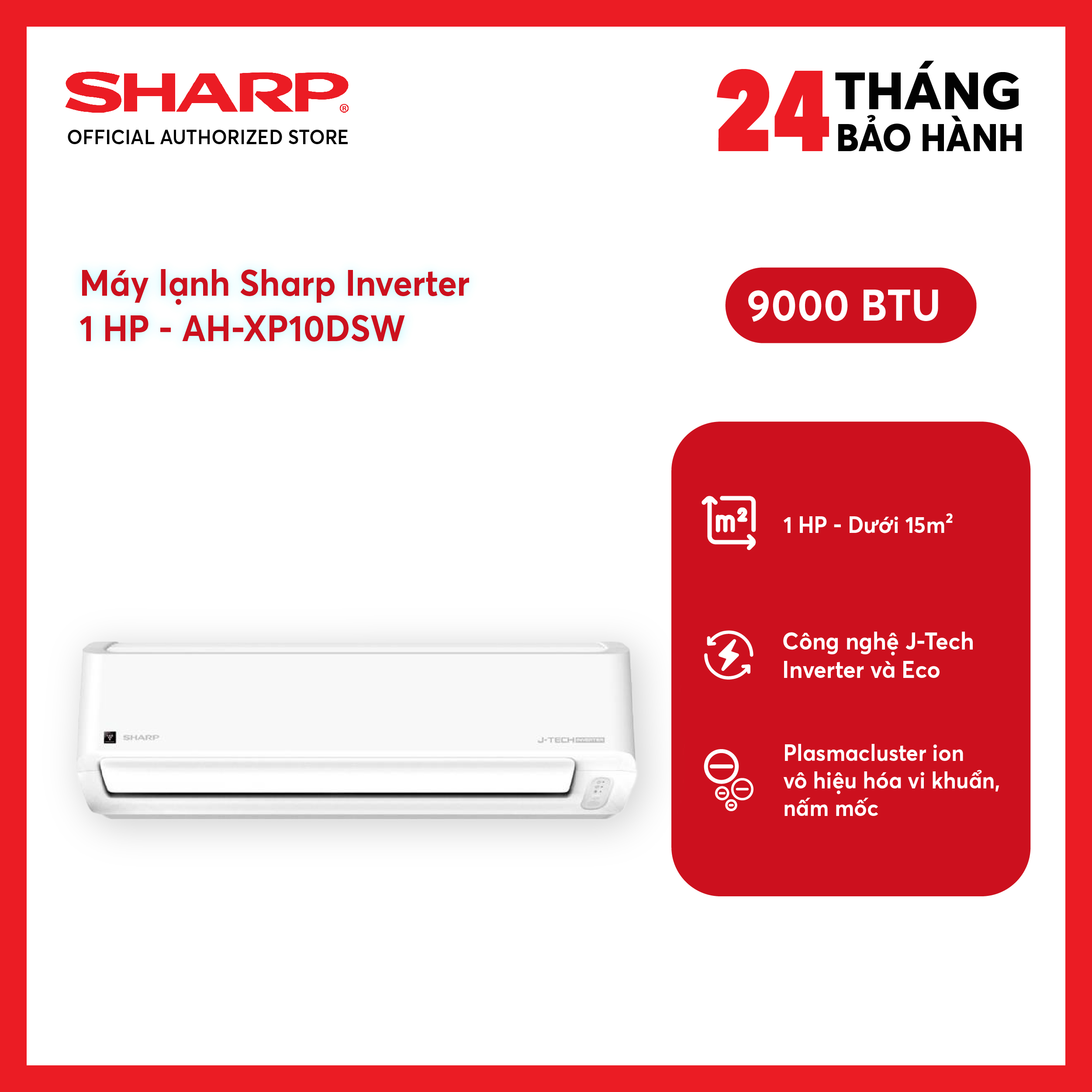 [FreeSHIP COD + công Lắp nội thành HN] Điều hòa Sharp Inverter 9000 BTU 1 chiều AH-XP10DSW