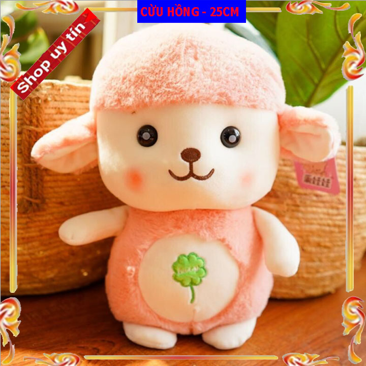 Thú bông bằng bông cao cấp lông mềm mịn cừu hồng ngộ nghĩnh 25cm thú nhồi bông