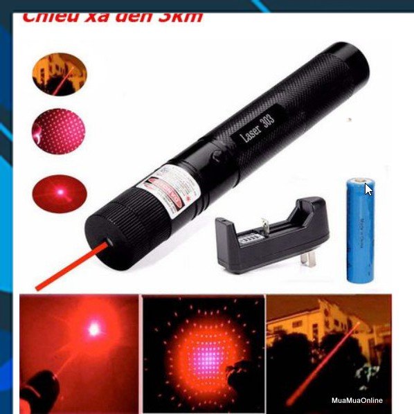 Đèn pin laser 303 Cao Cấp gồm pin, sạc và khóa - Bút trình chiếu laser