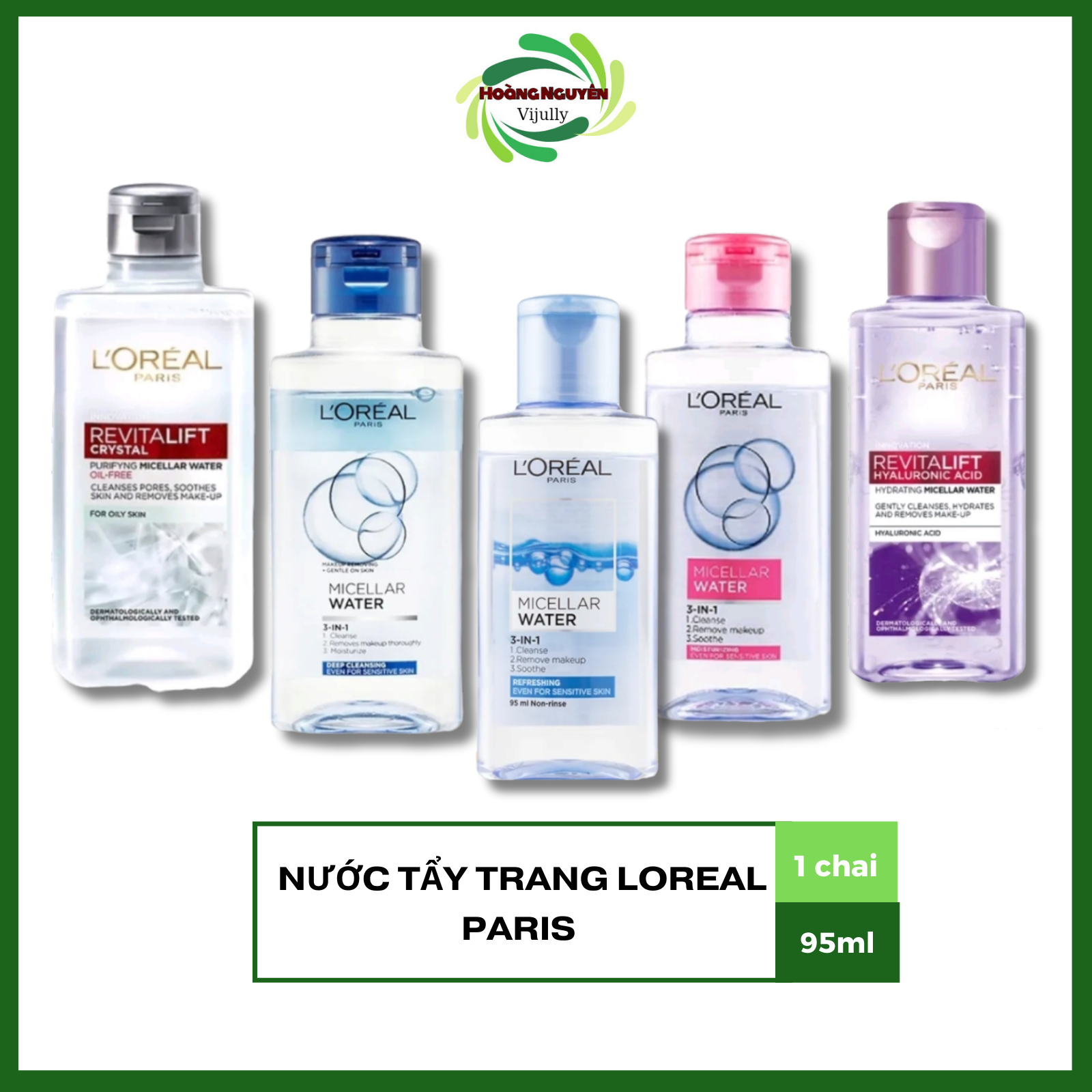 [95ml] Nước Tẩy Trang Làm Sạch, Dưỡng Ẩm Cho Mọi Loại Da L'Oreal 3-in-1 Micellar Water 95ml