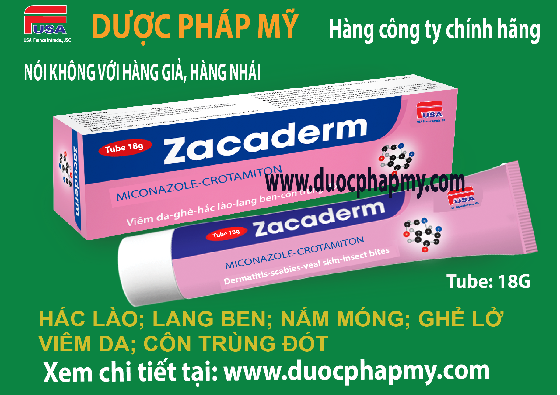 Chuyên Nấm, hắc lào, ghẻ lở, viêm da, côn trùng đốt Zacaderm
