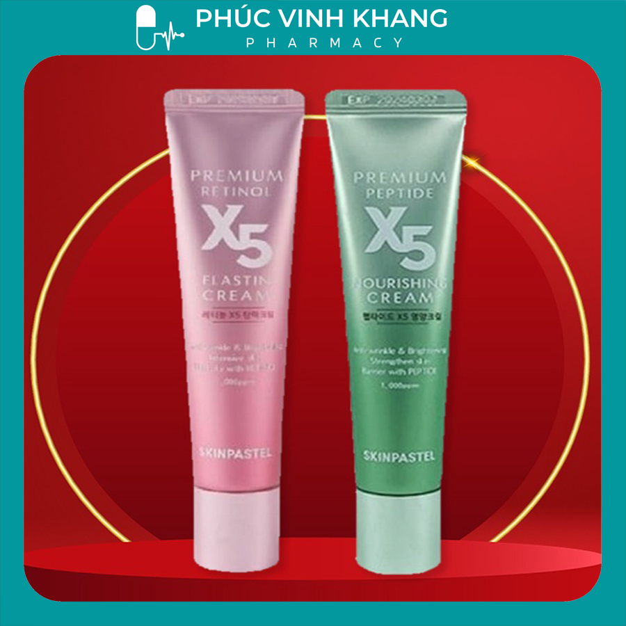 Kem Dưỡng Ẩm Trẻ Hoá Trắng Da Skinpastel Premium Retinol X5 Elastin Cream / Premium Peptide X5 Nourishing Cream Tuyp 30ml