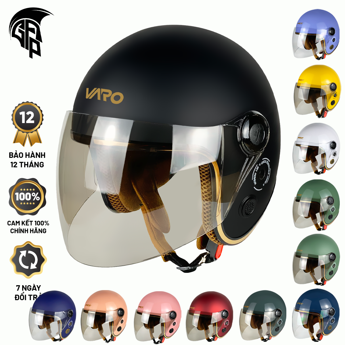 Mũ Bảo Hiểm 3/4 VARO Kính Phủ A317 - Bảo Hành Chính Hãng 12 Tháng