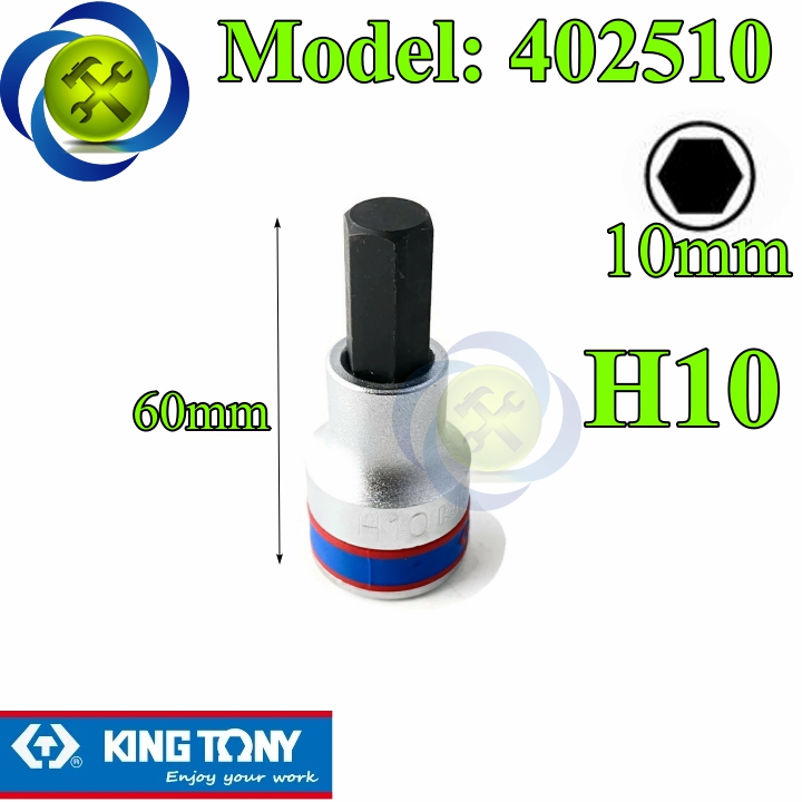 Tuýp lục giác 10mm kingtony 402510 loại 1/2 trắng-đen