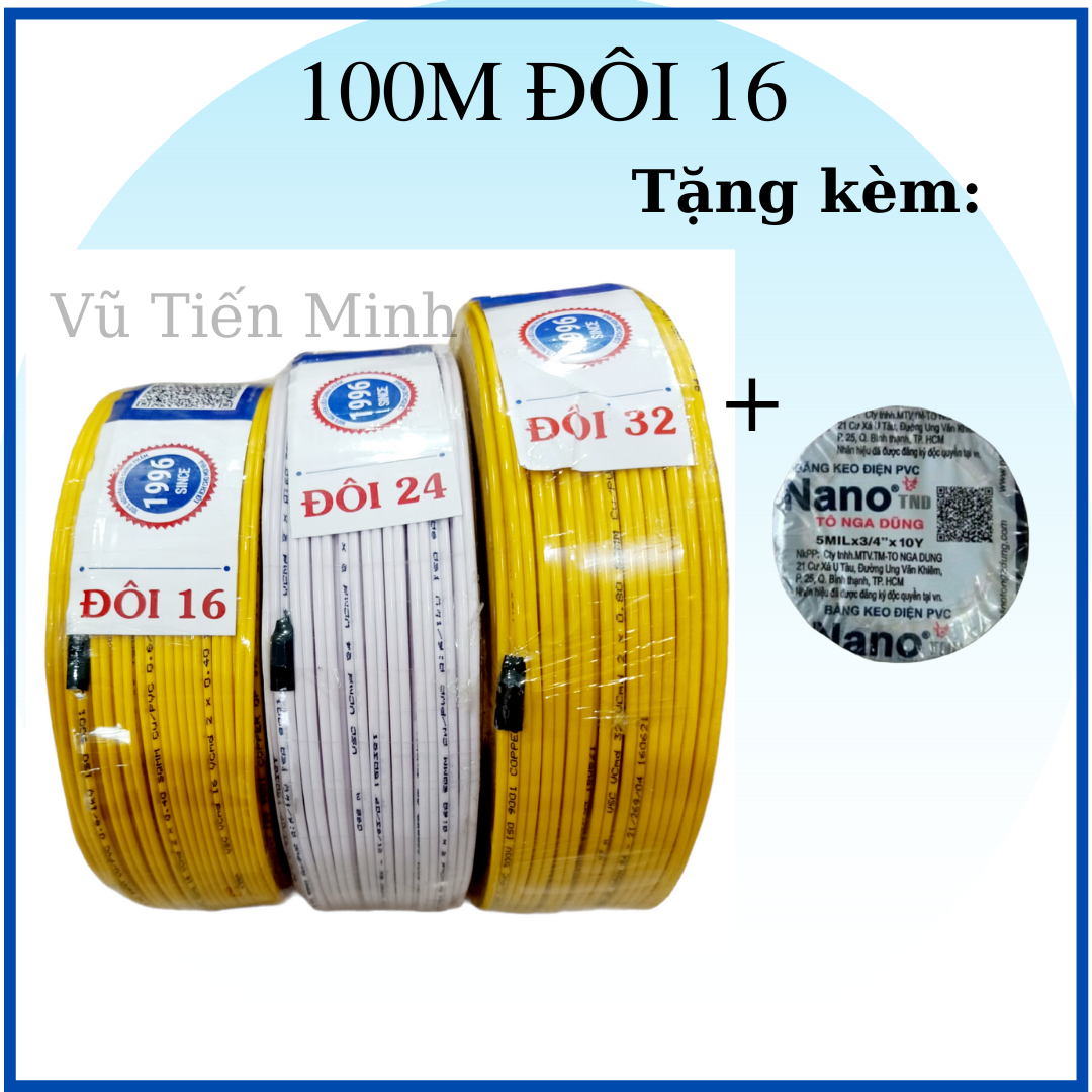 100m dây điện đôi súp vcmd2x16t vsc vĩnh thịnh , lõi đồng 100%, vỏ bọc cách điện + tặng kèm 1 băng keo điện