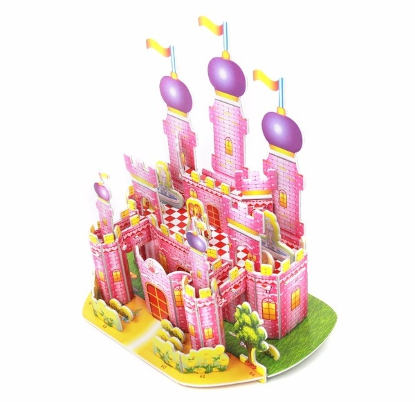 Mô hình 3D lâu đài màu hồng bằng giấy xốp cho bé gái 4 - 8 tuổi