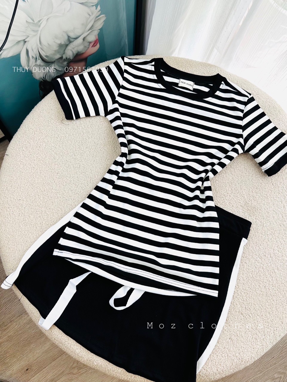 Set áo tay lỡ chất thun thoải mái mix chân váy thun phối sọc cá tính, Set bộ đồ nữ áo tay ngắn có viền phối chân váy đùi có dây thun xinh xắn, Set bộ đi chơi chất thun áo tay lửng mix chân váy có viền phong cách MTB