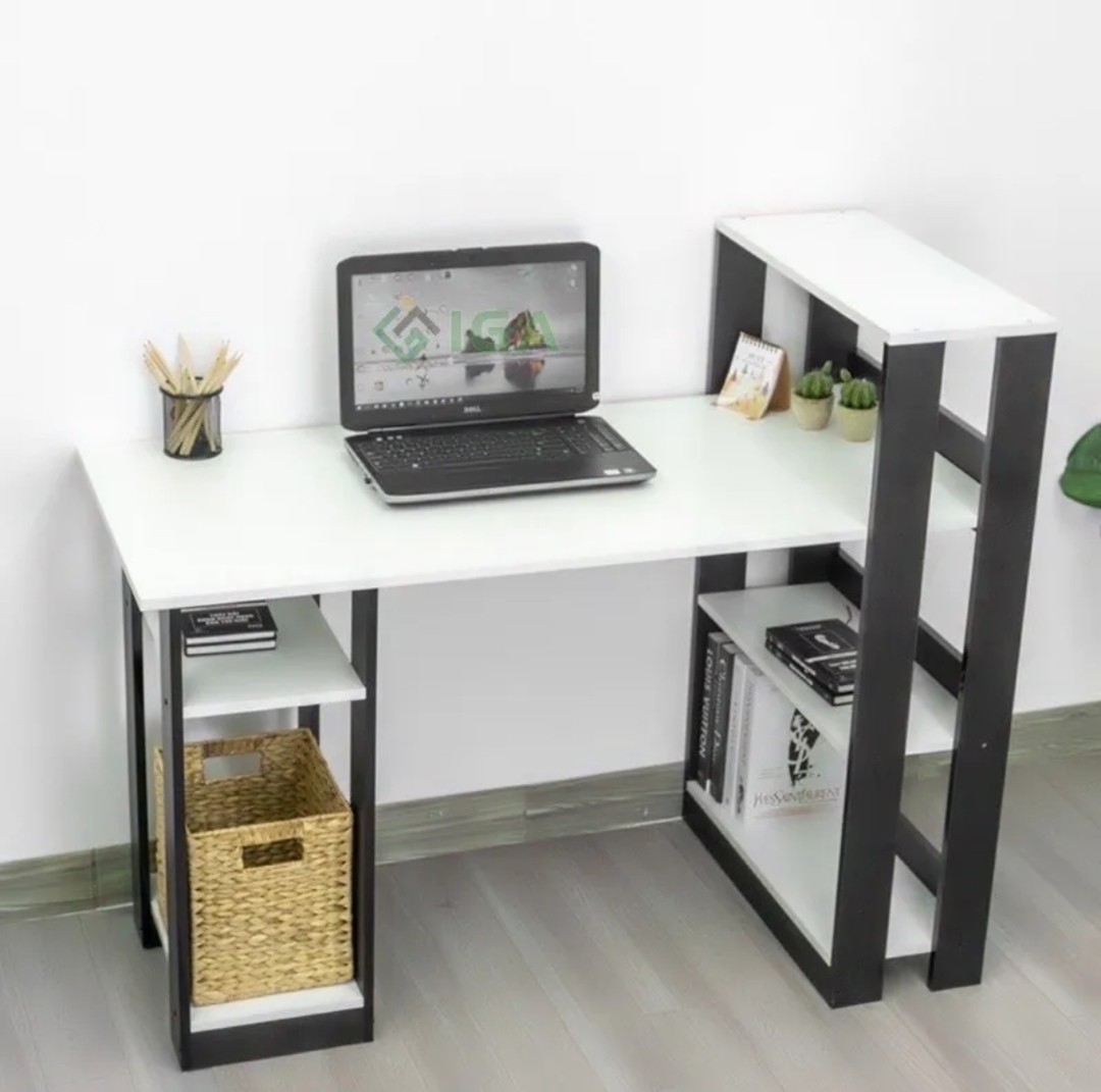 Bàn làm việc có kệ sách. Gỗ MDF cao cấp. Màu vân gỗ và trắng đen. Dễ dàng lắp ráp