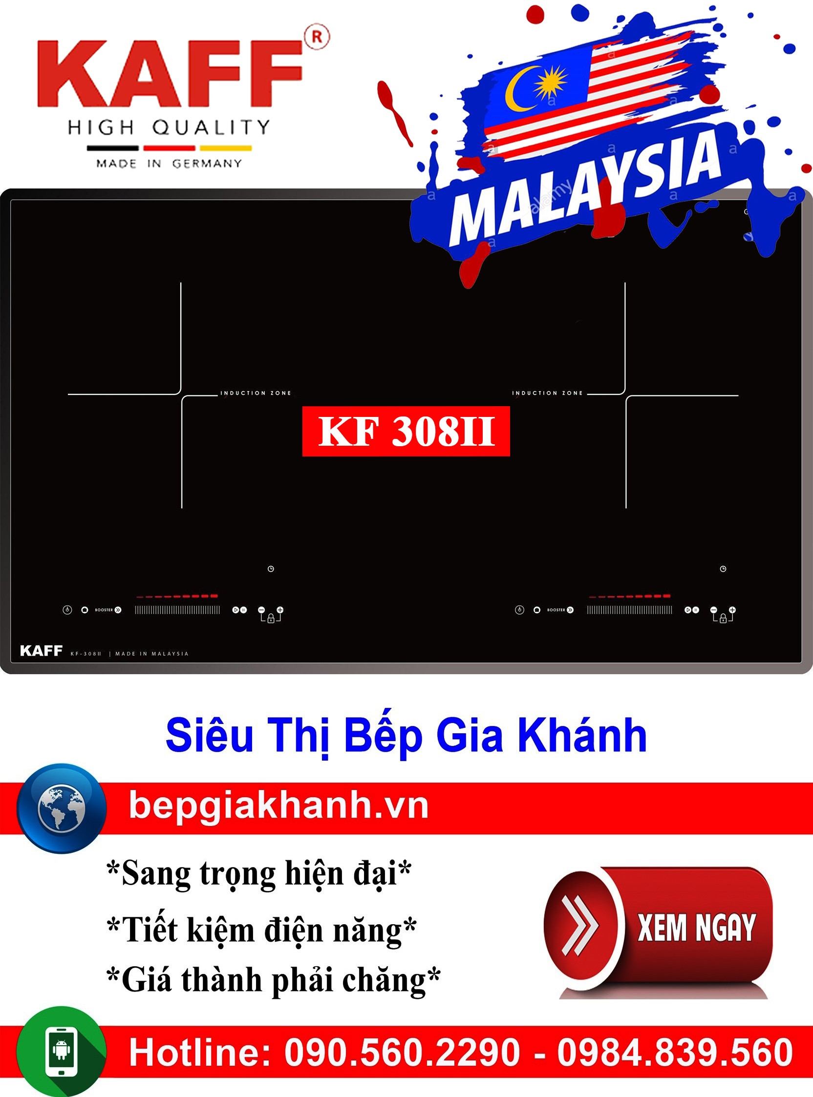 [HCM]Bếp từ đôi Kaff KF 308II nhập khẩu Malaysia, bếp từ, bếp điện từ, bếp từ đôi, bếp điện từ đôi, bếp từ giá rẻ, bếp điện từ giá rẻ, bếp từ đơn, bep tu don, bep tu