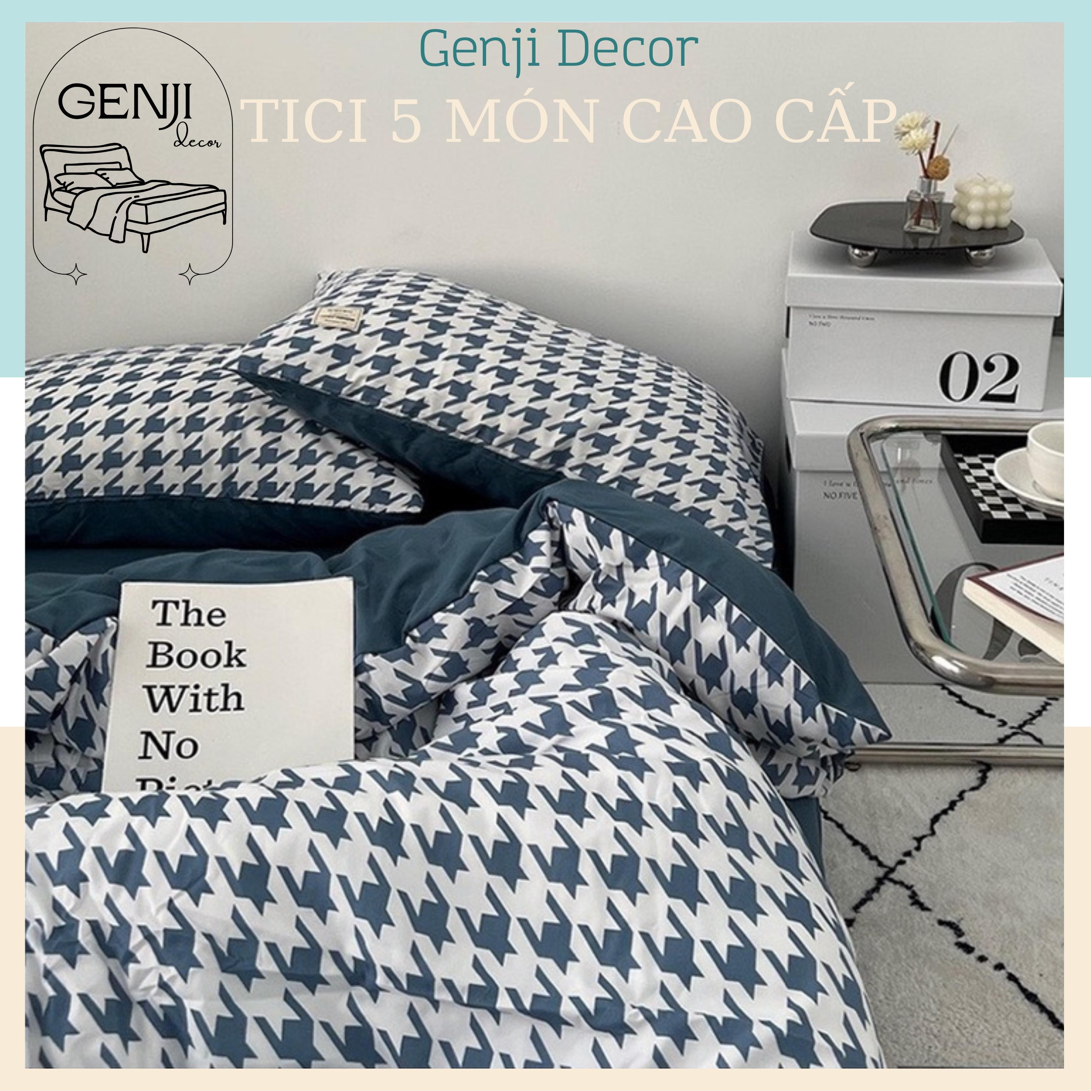 Bộ chăn ga gối cotton tici Genji Decor, bộ chăn ga gối 5 món màu basic đầy đủ kích thước