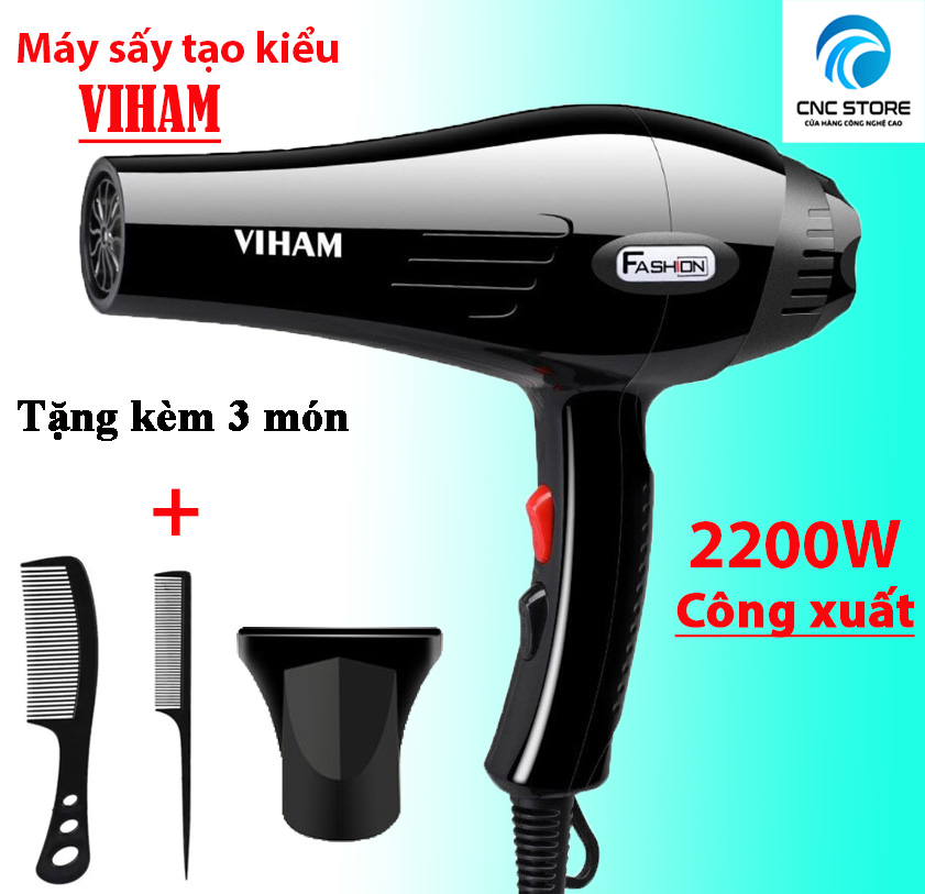 Máy sấy VIHAM Công Suất 2200W Có 3 Chiều Nóng, Vừa, Mát, Tặng Kèm 3 Phụ Kiện Tạo Kiểu Tóc