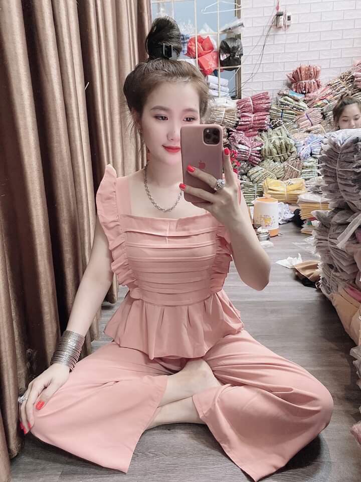 Set bộ nữ quần dài ống rộng áo cánh tiên xòe eo #setbonucanhtienquanrong