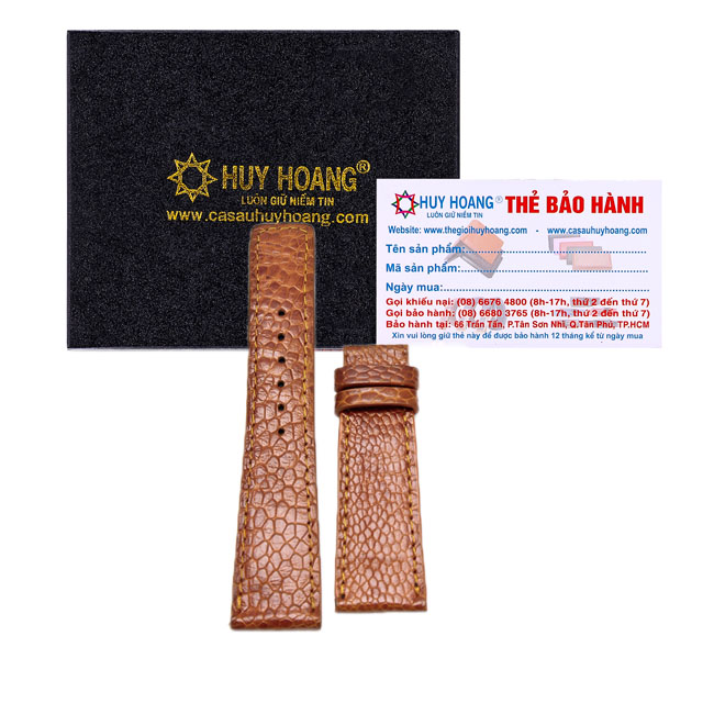Dây đồng hồ da đà điểu  size 16, 18, 20 màu vàng bò TH8403