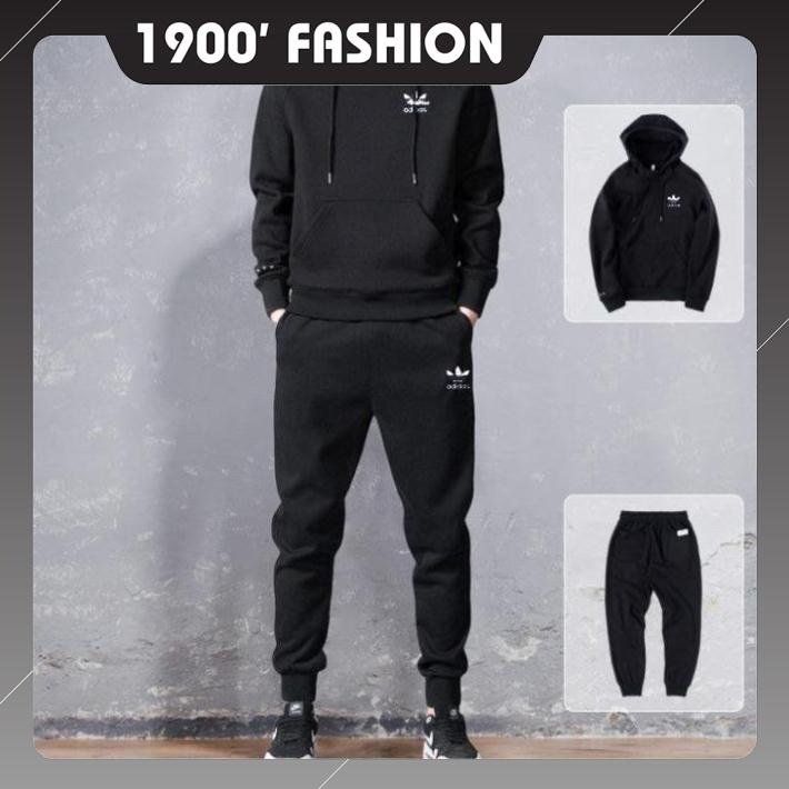 Bộ nỉ nam Adidas có mũ dày mặc cực ấm, Bộ đồ nỉ Thu Đông Nam cao cấp, bộ quần áo nỉ thể thao nam