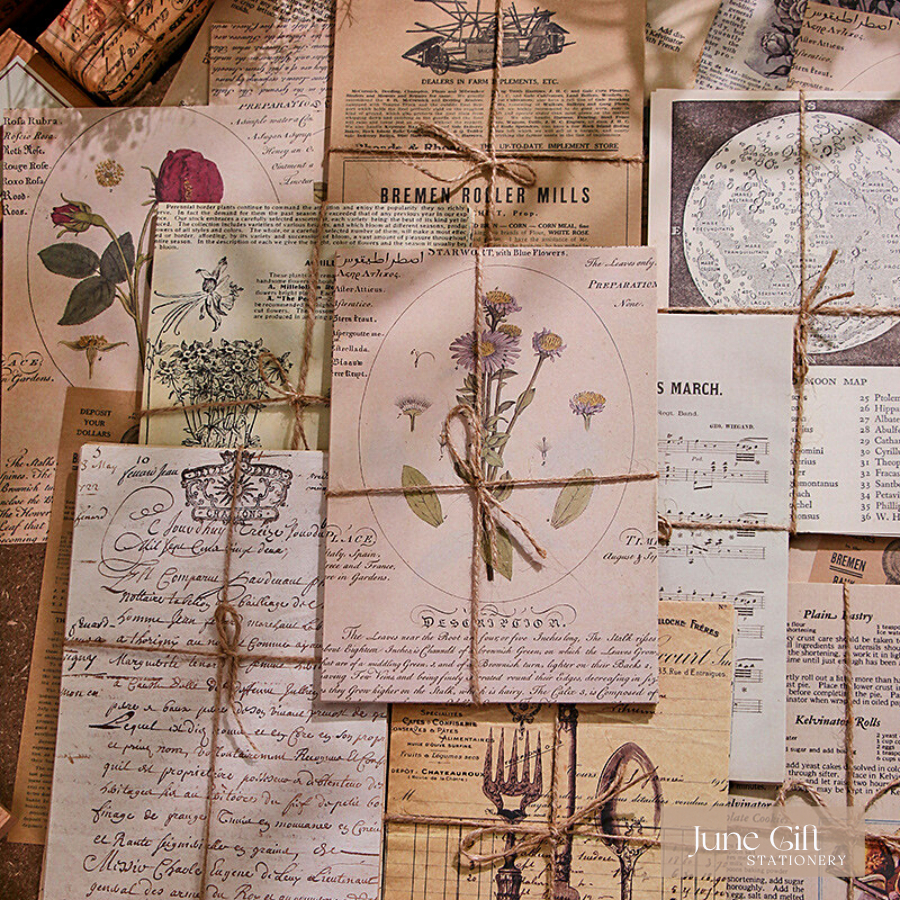 Set 30 giấy báo phong cách retro bản nhạc, báo, sách, truyện trang trí sổ, làm journal