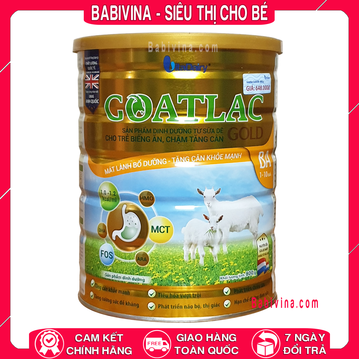 Sữa dê goatlac gold ba 800g cho trẻ biếng ăn, chậm lớn 1-10 tuổi