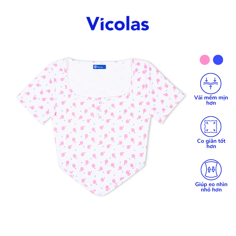 Áo croptop nữ cổ vuông hoa nhí tay ngắn Vicolas - VICO17