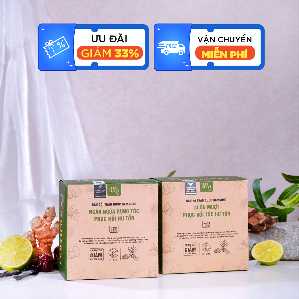 Túi refill dầu gội & dầu xả thảo dược namnung 500ml