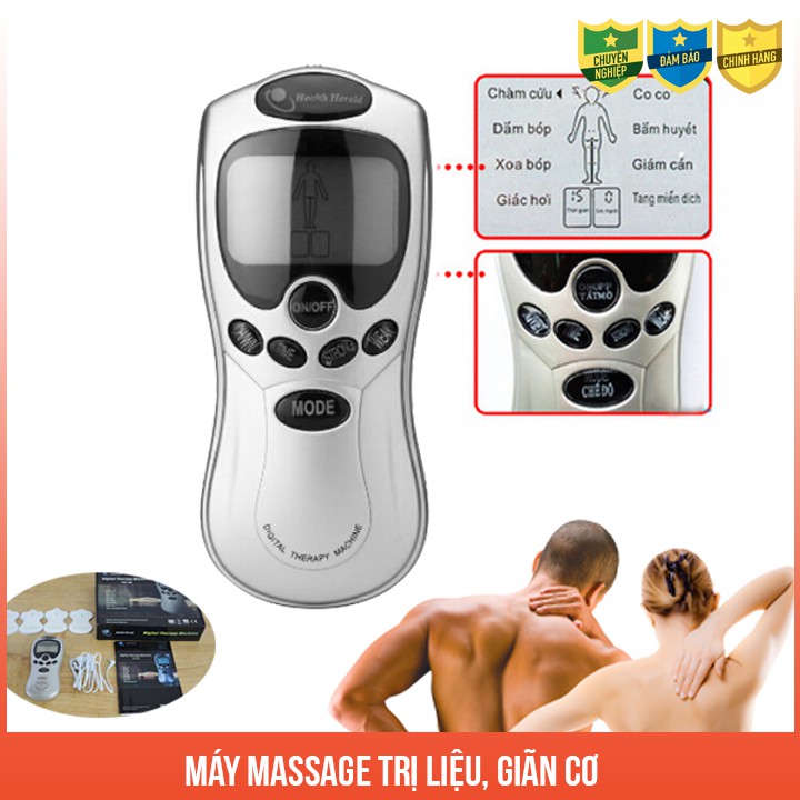 Máy massage xung điện 4 miếng dán vật lý trị liệu massage châm cứu bấm huyệt cầm tay lưng cổ vai gáy hàng nhập khẩu - Bảo hành toàn quốc 1 đổi 1