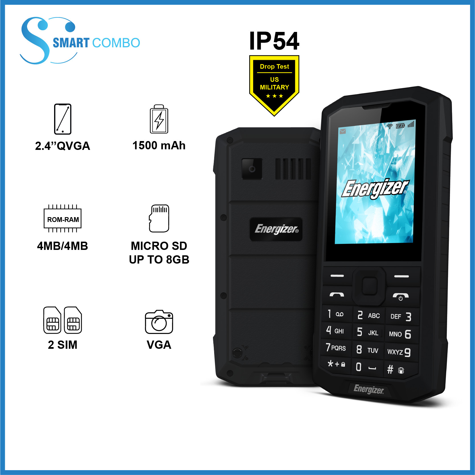 [HCM]Điện thoại Energizer E100 (2 Sim) kháng nước chống bụi IP54. Màn hình 2.4 inch - Hàng chính hãng. Bảo hành 12 Tháng