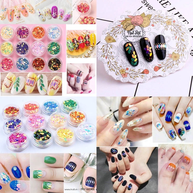 Set nhũ kim sa hình lá trang trí móng siêu đẹp