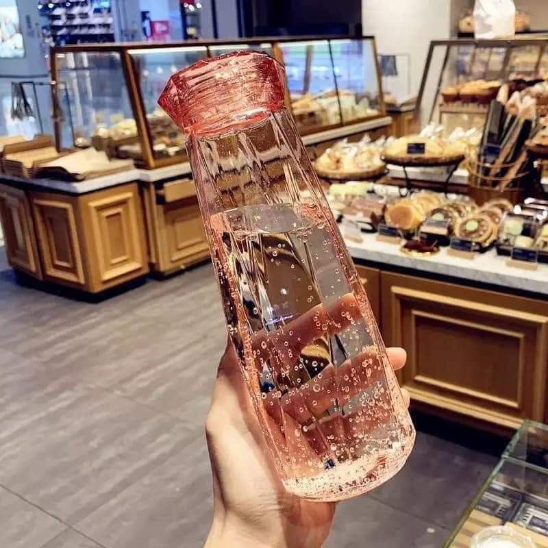 PVN60216 Bình Nước Thủy Tinh Nhiều Màu Dáng Kim Cương Cao Cấp 430ml