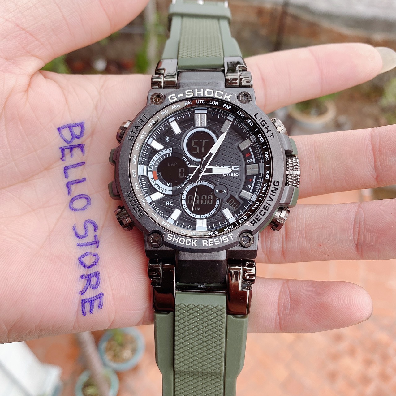 Đồng hồ thể thao G-Shock MTG-1000 Dây cao su Xanh Rêu mặt thép kim số tự động,H-Set chống nước 200m GShock MTG1000