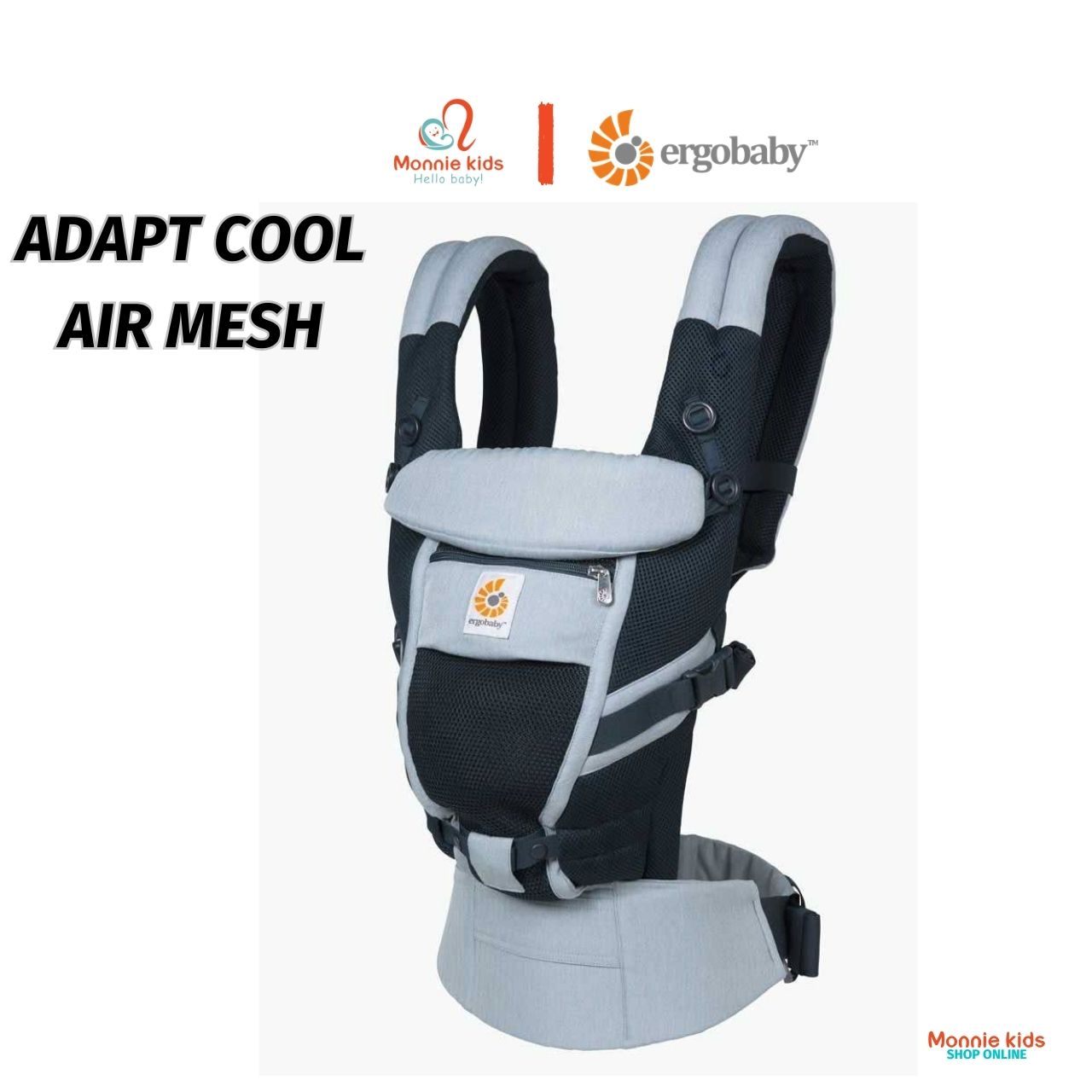 Địu ngồi Ergobaby Adapt Cool Air Mesh cho bé 0m+, đai địu trợ lực 3 tư thế