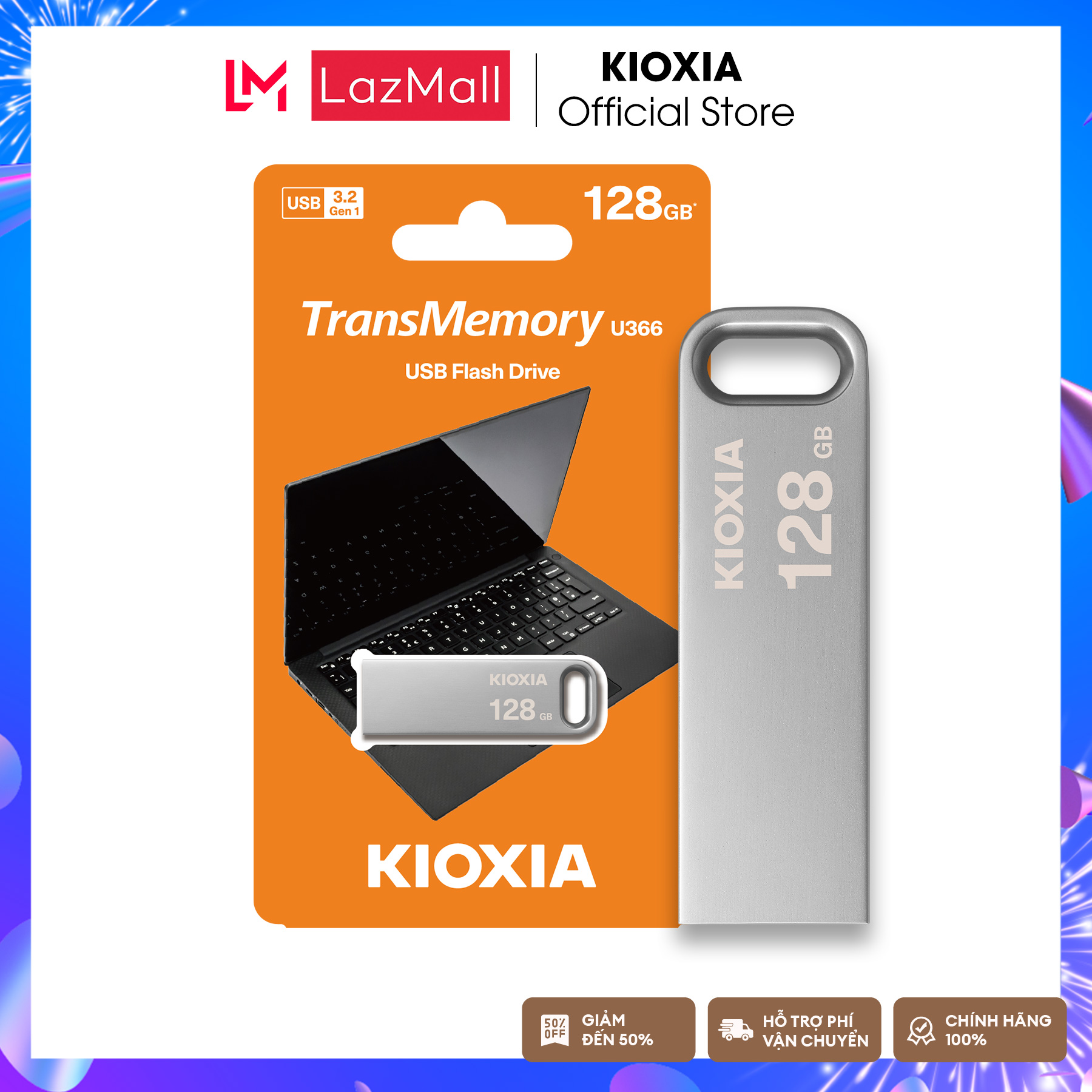 [Tặng móc khóa] Ổ Cứng Di Động USB U366 USB 3.2 Gen 1 KIOXIA - Hàng Chính Hãng