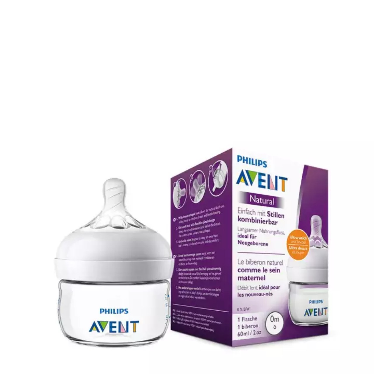 Bình sữa philips avent natural 60ml cho bé sơ sinh , nhựa pp, không bpa