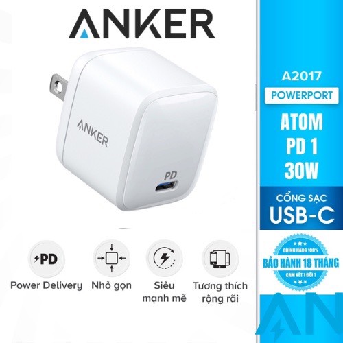 Củ sạc nhanh anker powerport speed pd 30w - a2017 usb-c