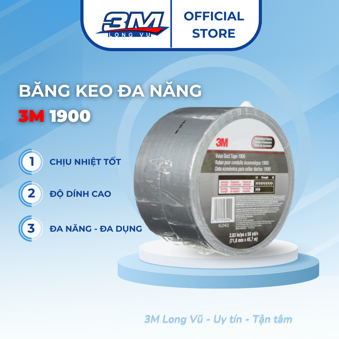 Băng Keo Đa Năng Duct Tape 3M 1900 47,7mm x 45,7m - Keo Cao Su Tổng Hợp Có Độ Dính Cao Dính Tốt Trên Nhiều Bề Mặt