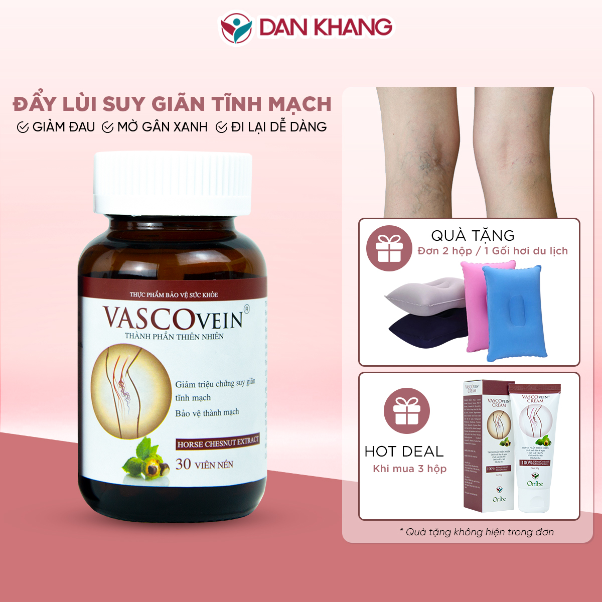Viên uống suy giãn tĩnh mạch Vascovein Dân Khang giảm sưng đau tê phù chân do suy giãn tĩnh mạch