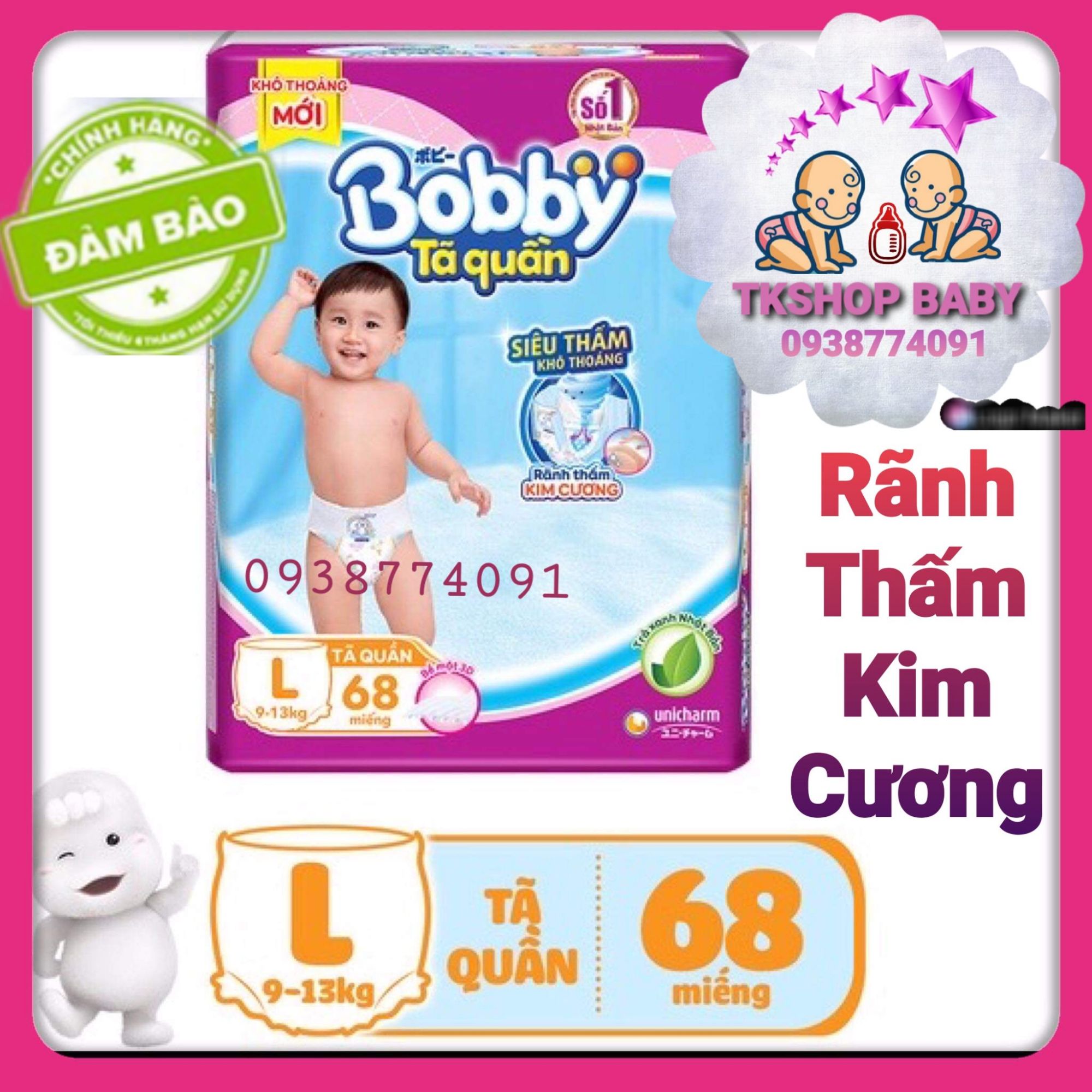 **tã quần bobby size l68 cho bé 9-12kg