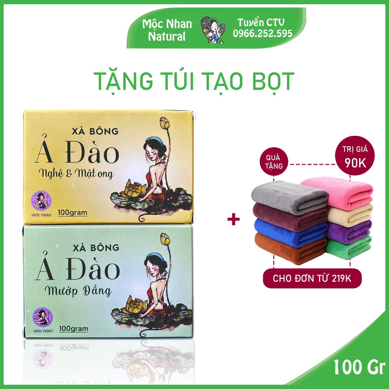 Xà bông nghệ, Xà bông mướp đắng, giảm mụn lưng, mờ thâm, da trắng hồng, Mộc Nhan Natural