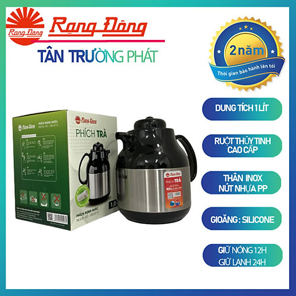 Phích pha trà 1 lít Rạng Đông thân inox cao cấp, vai nhựa, bình thuỷ giữ nhiệt, Model: RD 1055 ST1.E