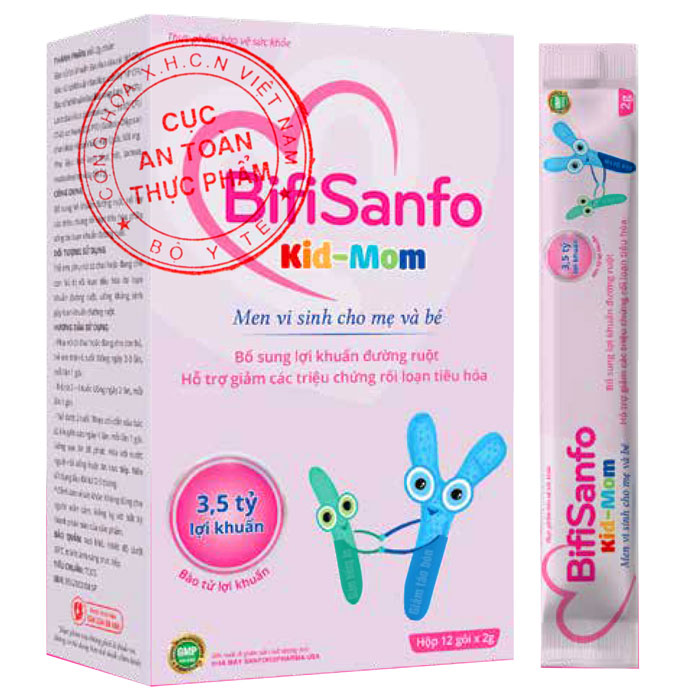 BifiSanfo Kid-Mom, hỗ trợ giảm các triệu chứng rối loạn tiêu hóa  ( Hộp 12 gói x 2g )